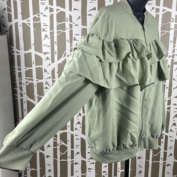 Lane Bryant Pistachio Green Ruffled Zip Up Bomber Windbreaker Jacket 18/20 - Picture 3 of 15